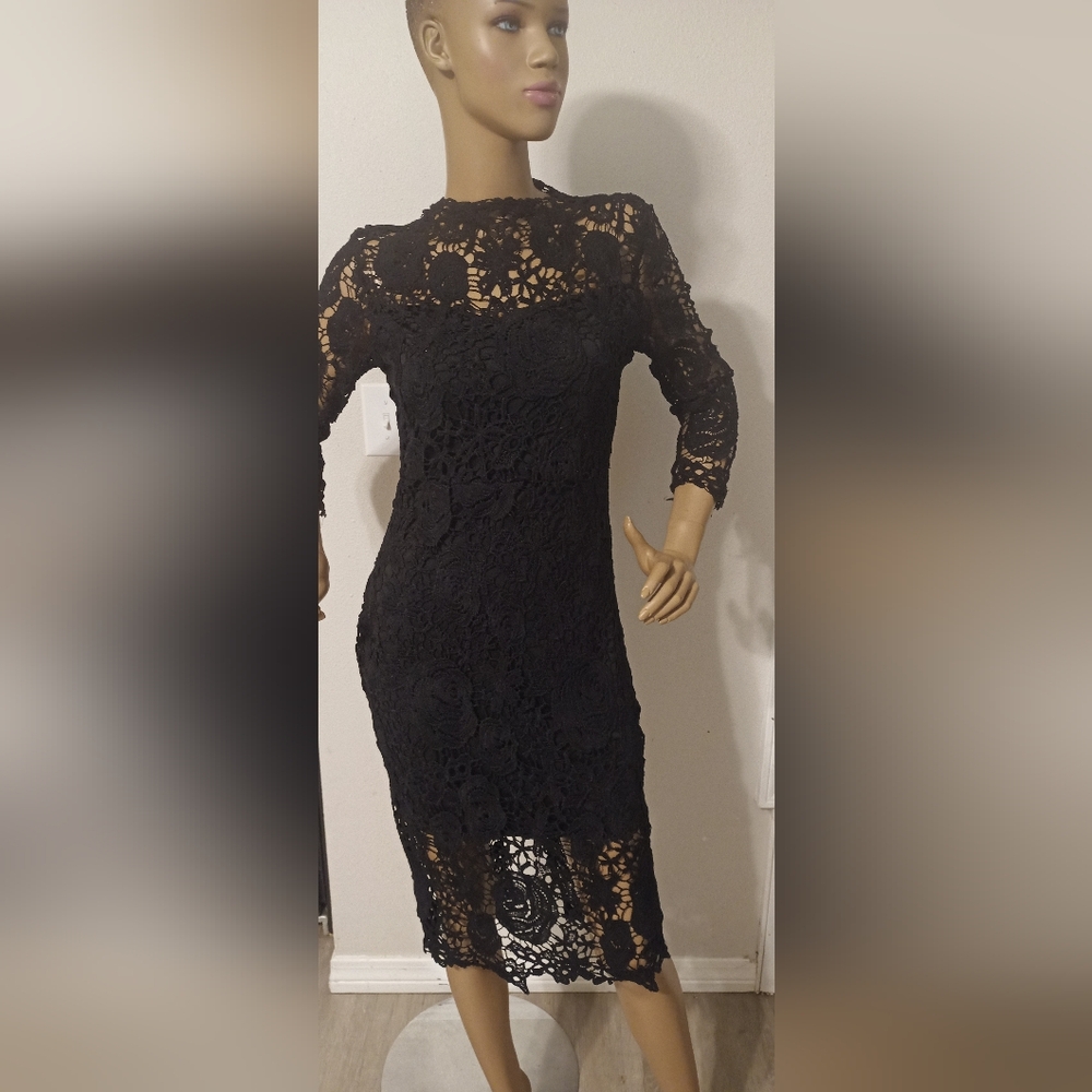 SHEIN Black Lace Long Sleeve Dress
